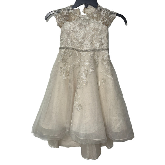 David Bridal DB Girl 2T Dress Lace Embroidered Rhinestone Beaded Wedding Formal - Picture 1 of 16